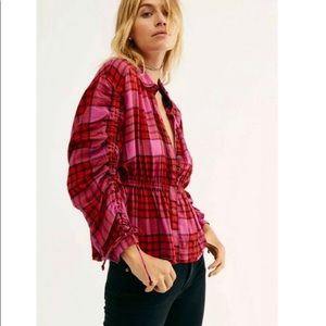 NWT Free People Pacific Dawn Plaid Shirt Shirt L